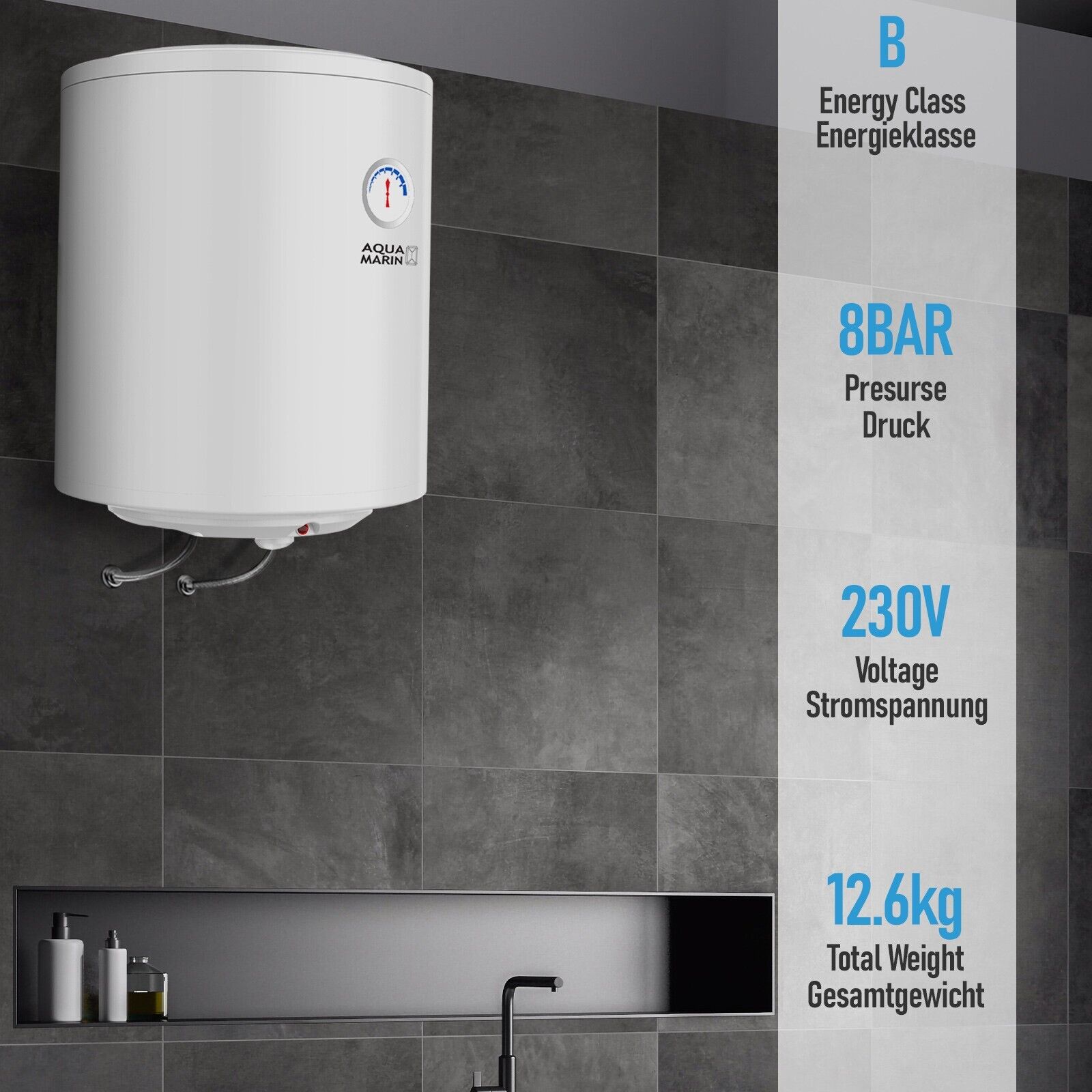Scaldabagno Elettrico - Modello ANTICALCARE, Capacità 30 litri, 1500 W