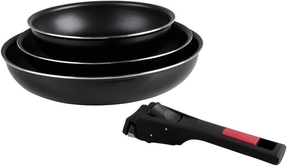 Sitram Set di 3 padelle con manico rimovibile, nero
