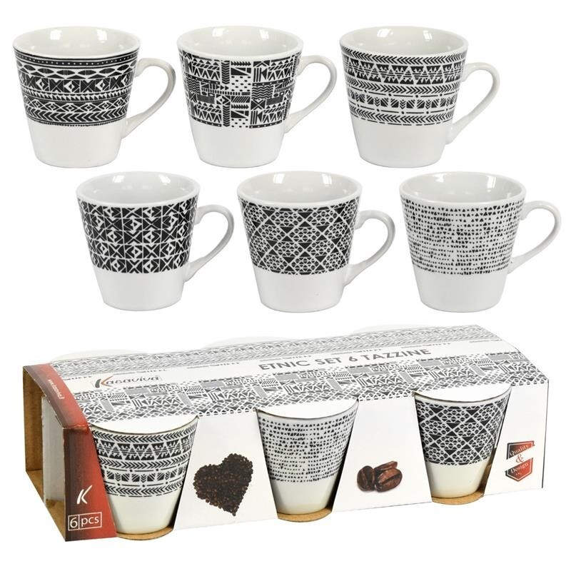 MAURY'S ETNIC SET DA 6 TAZZINE DA CAFFÈ IN DECORO ASSORTITO GEOMETRICO