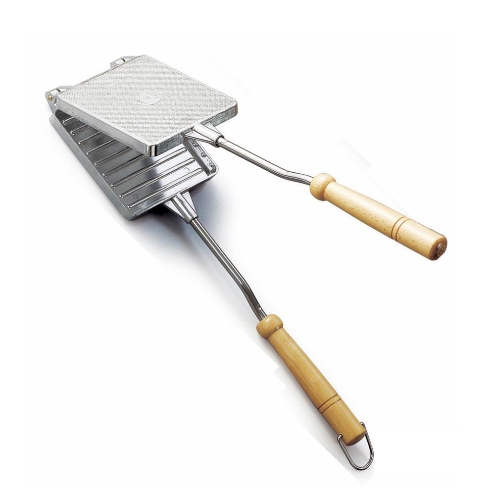 Stampo ferro per toast hamburger panini con manico legno cm. 40