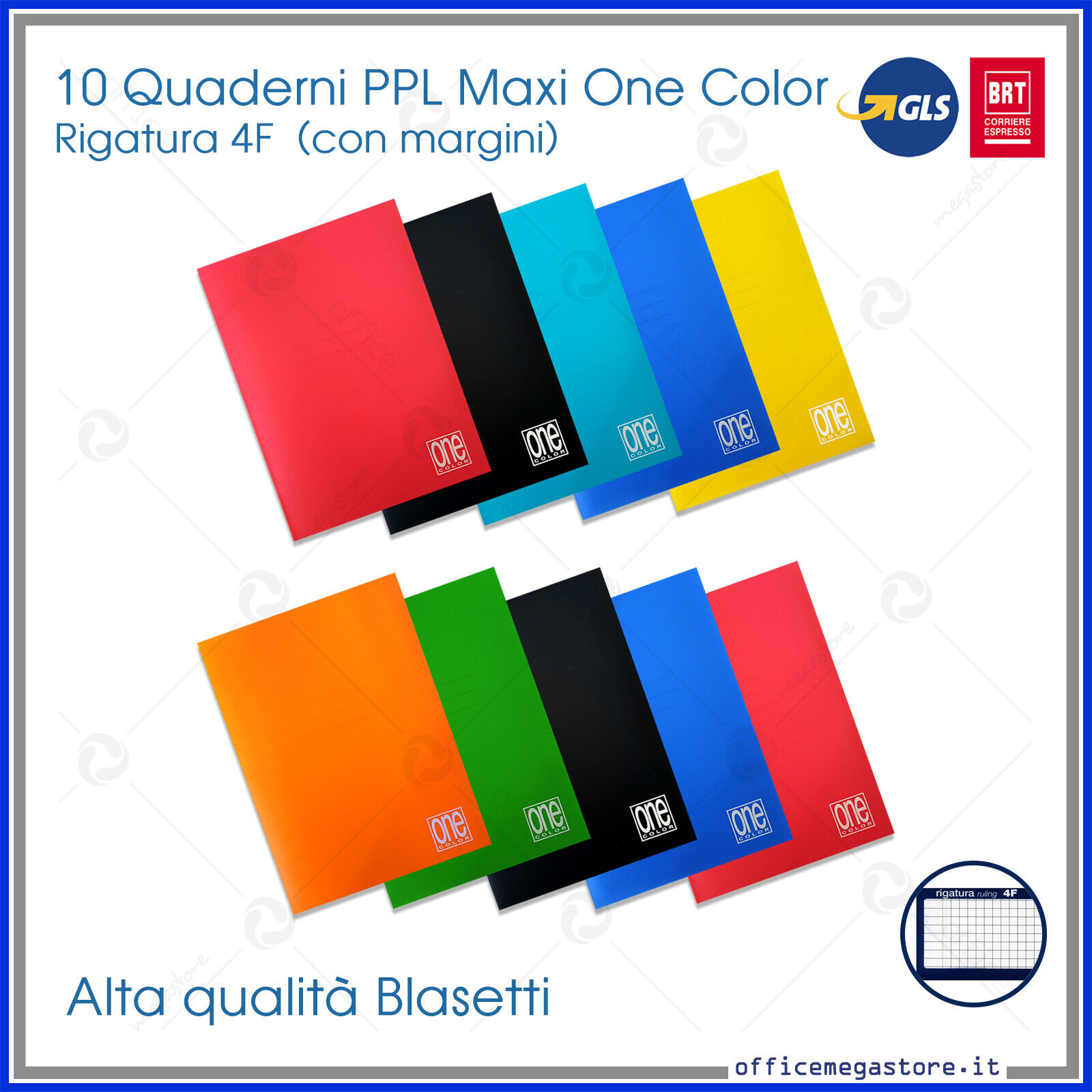 quaderno maxi A4 a quadretti piccoli 4mm quadernoni plastica one color blasetti