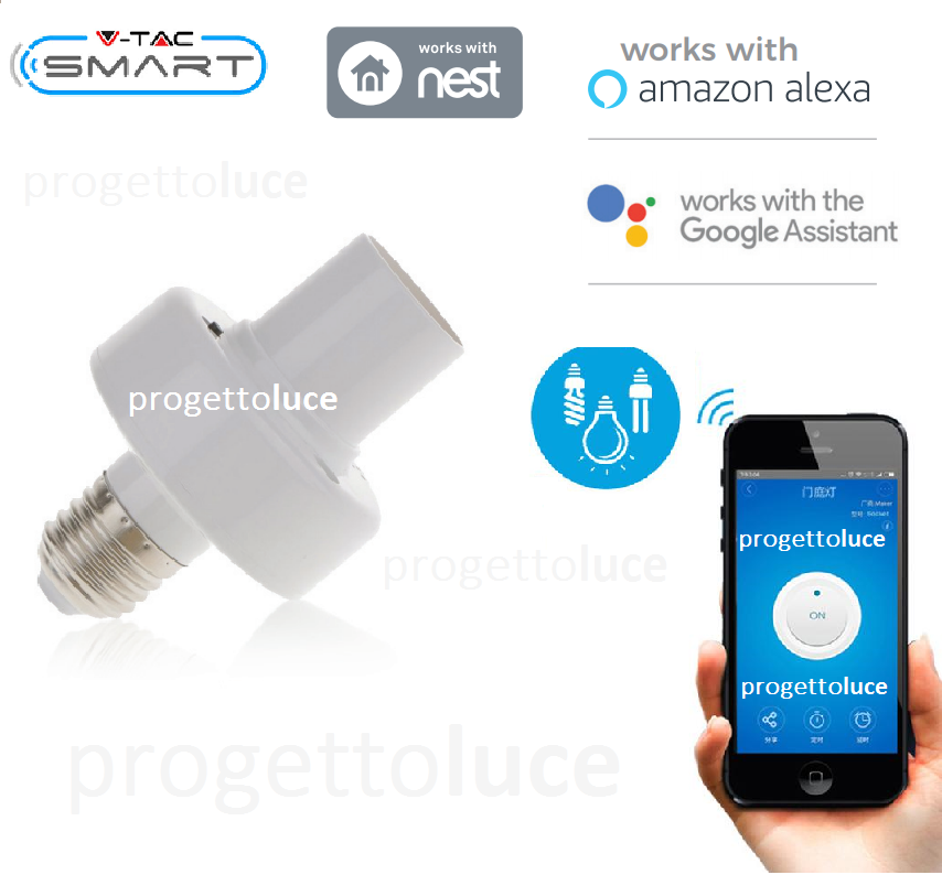 V-TAC SMART VT-5007 PORTALAMPADA PER LAMPADINE E27 WI-FI App Smartphone SKU 8421