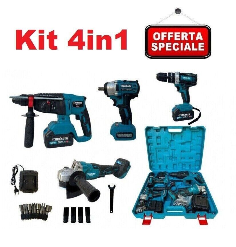 Kit 4 in 1 Avvitatore + Avvitatore a Impulsi + Smerigliatrice + Tassellatore 88V