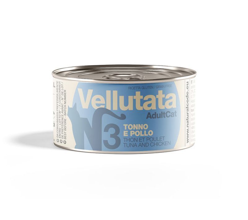 Natural Code Gatto Vellutata in Lattina 85gr 3 Tonno e Pollo
