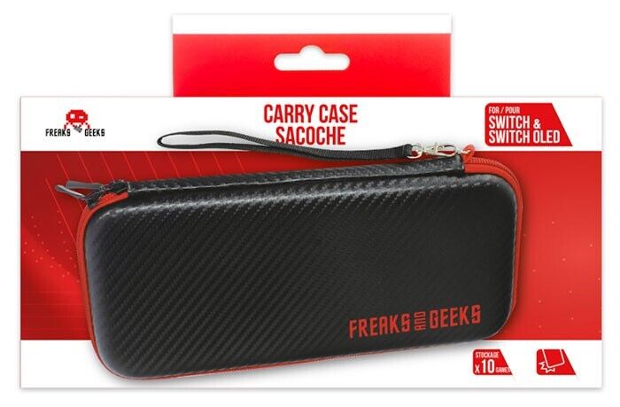 FREAKS & GEEKS CARRY CASE - BORSA RIGIDA NERA per NINTENDO SWITCH e SWITCH OLED