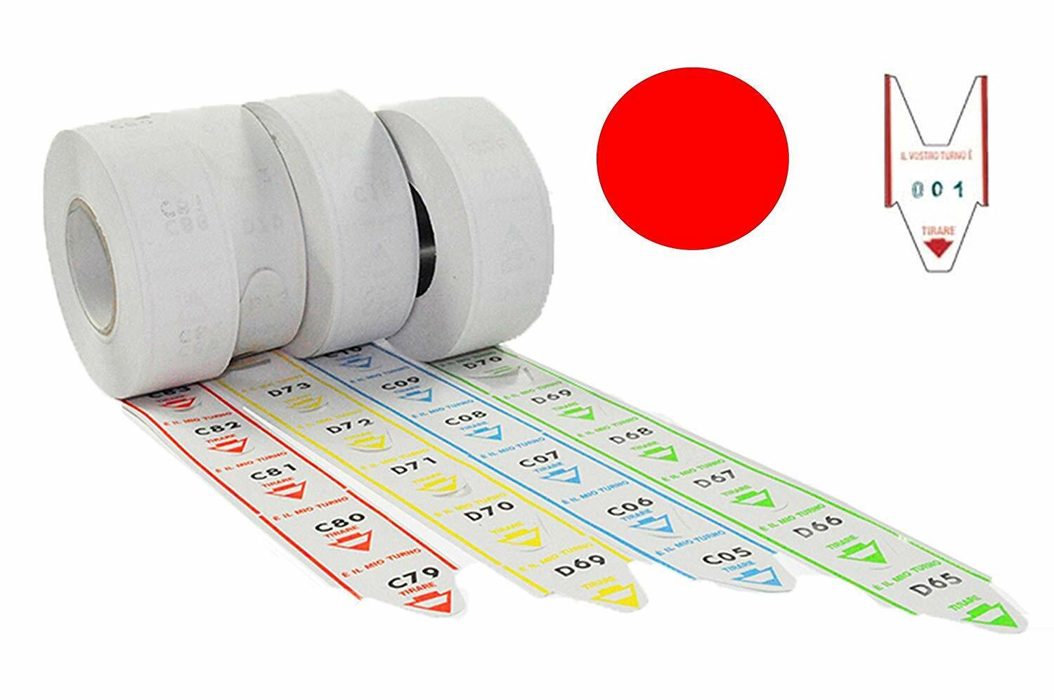 5 rotoli da 2000 tickets eliminacode coda di rondine etichette numerate ROSSO