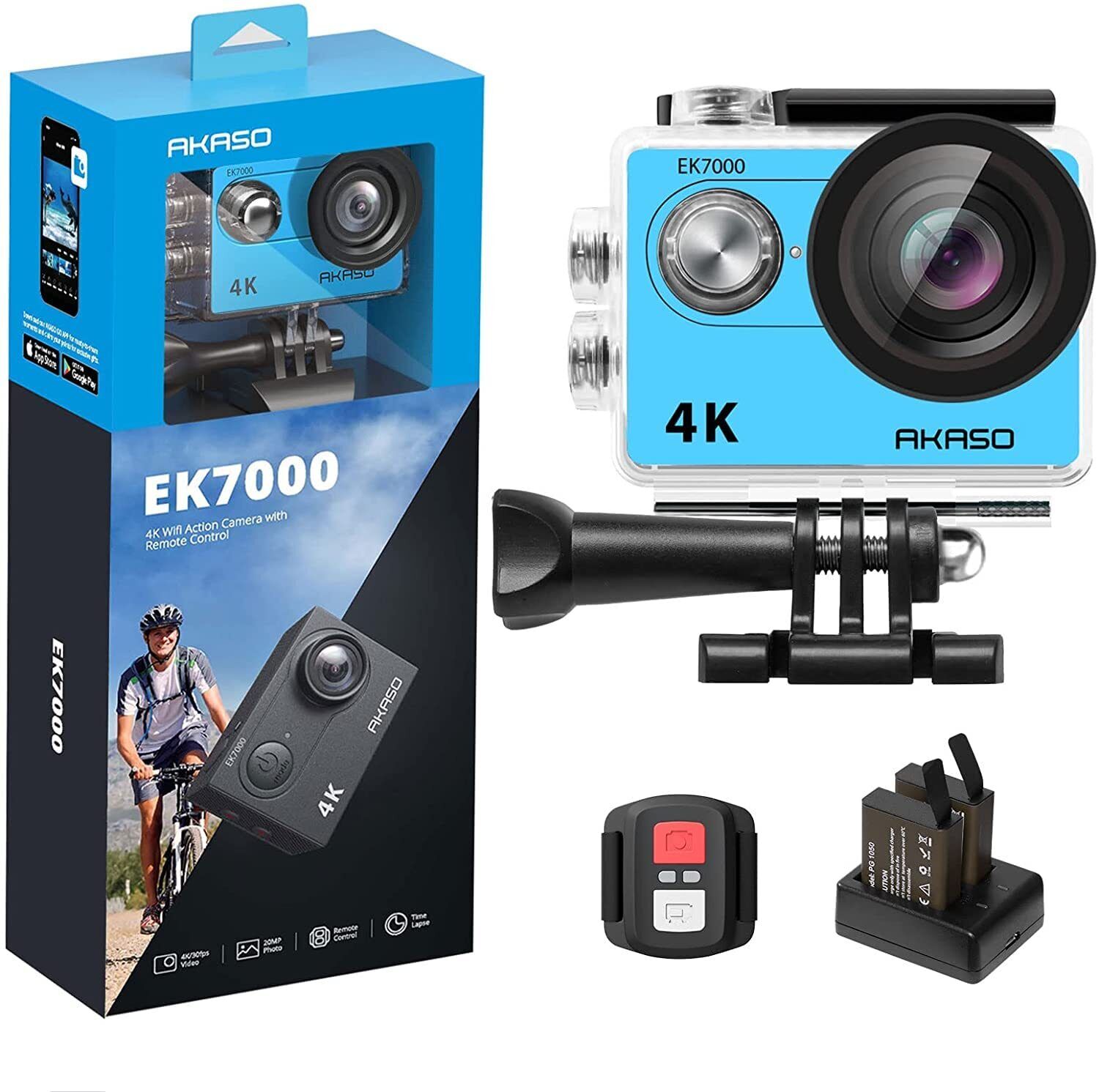 AKASO EK7000 Action Cam 4K 30FPS, WiFi 20MP Fotocamera Subacquea 30M, (M3u)