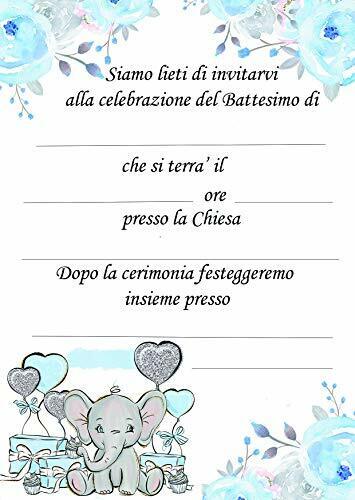 Giomel Inviti Partecipazioni Battesimo 10,5x14,8 cm 20 Pezzi (Celeste) (k7v)