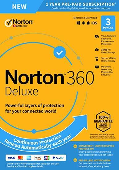Norton 360 Deluxe 2024 3 dispositivi 3 PC 1 anno PC MAC Internet Security 2023