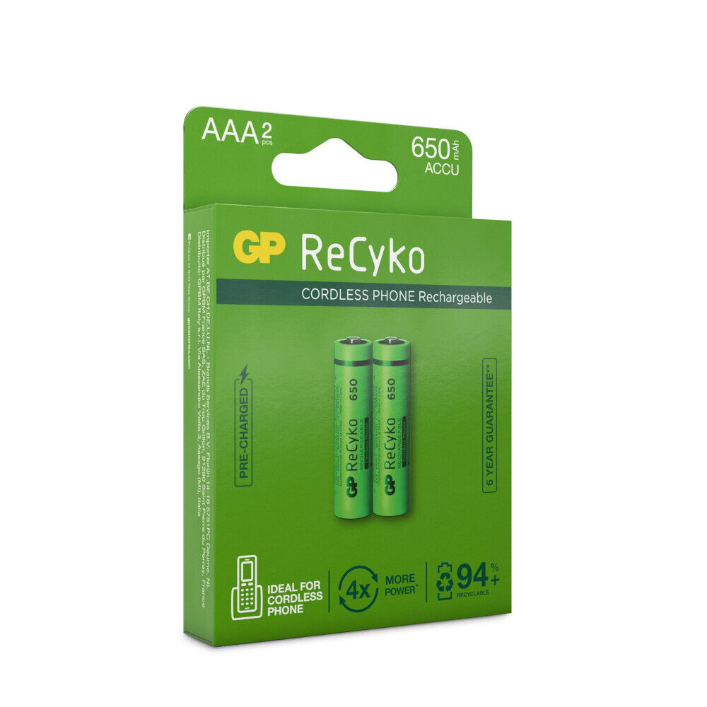 Gp Batteries Blister 2 Batterie Ricaricabili AAA 650mAh GP ReCyko for Cordless P