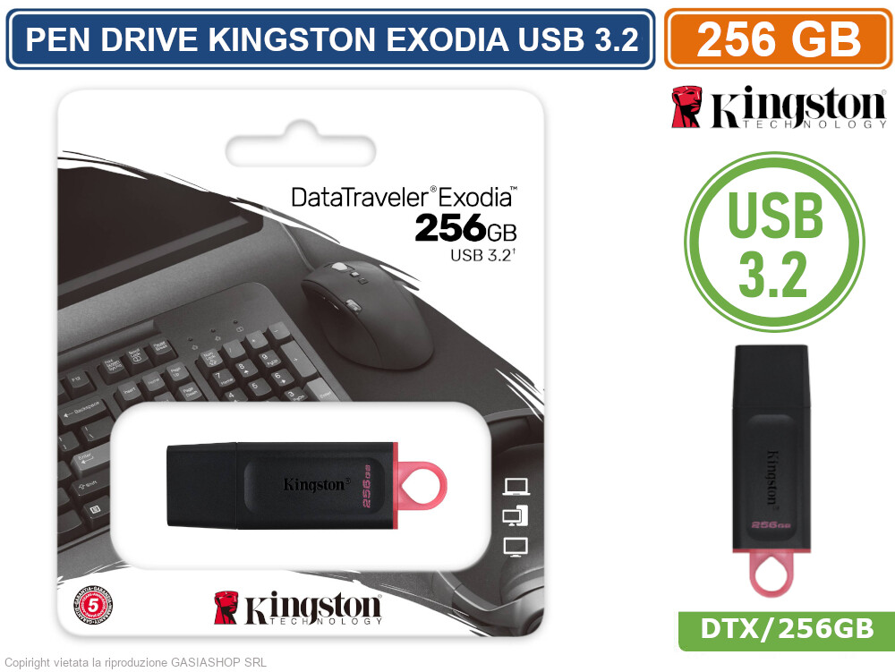 PEN DRIVE KINGSTON DTX/256GB USB 3.0 DATA TRAVELER 256GB PENNETTA CHIAVETTA