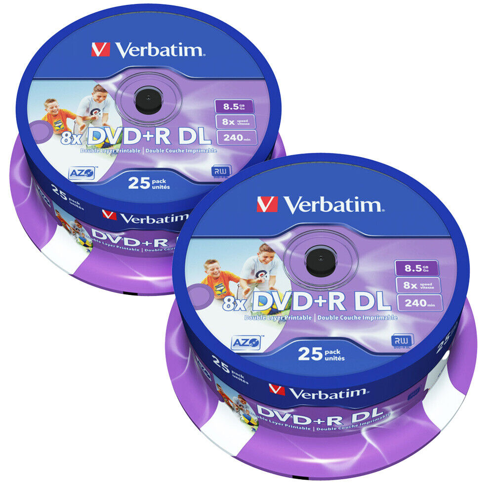 25x2 Verbatim 43667 DVD+R Dual Layer Printable 8X DL 8,5GB, cake