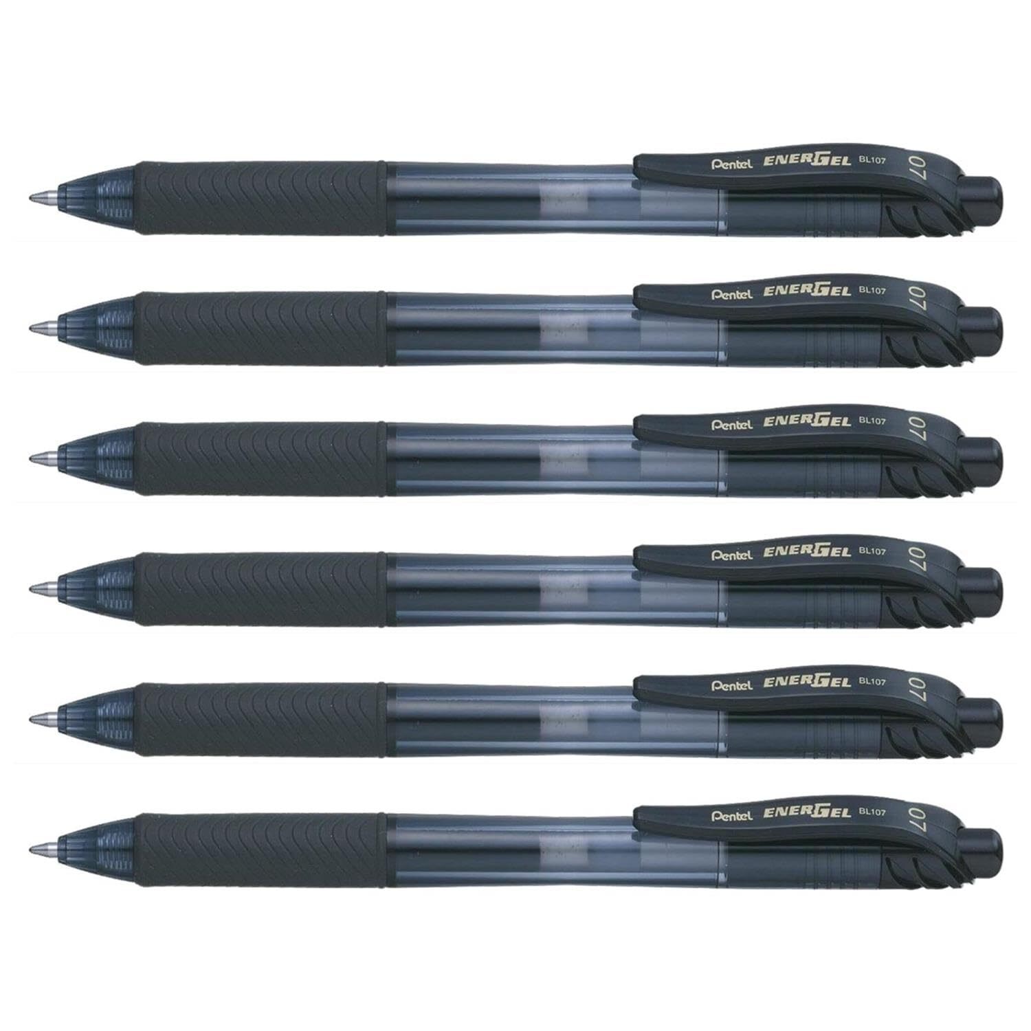PENTEL EnerGel-X BL107 Fine Tip Gel Ink Rollerball Pens - Pack of 6 - Black