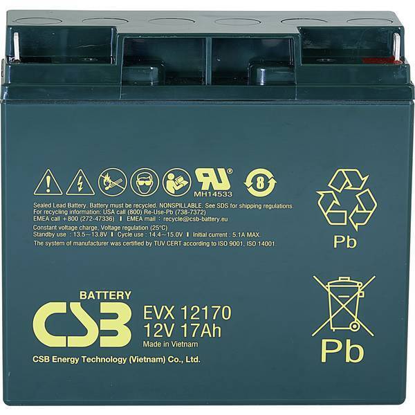 CSB Battery EVX12170  CSB- Batteria piombo-acido AGM 12 Volt 17Ah, 181x76,2x167m