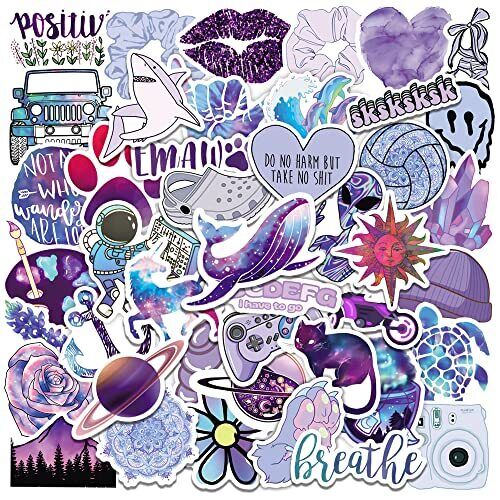 50 adesivi viola, asthetic Cute Stickers Packs for Water Bottles, Laptop, (y5R)