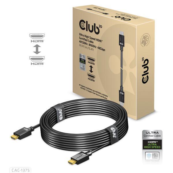 CLUB3D HDMI 2.1 MALE TO HDMI 2.1 MALE ULTRA HIGH SPEED 4K 120HZ 8K60HZ 5M/ 16.4F