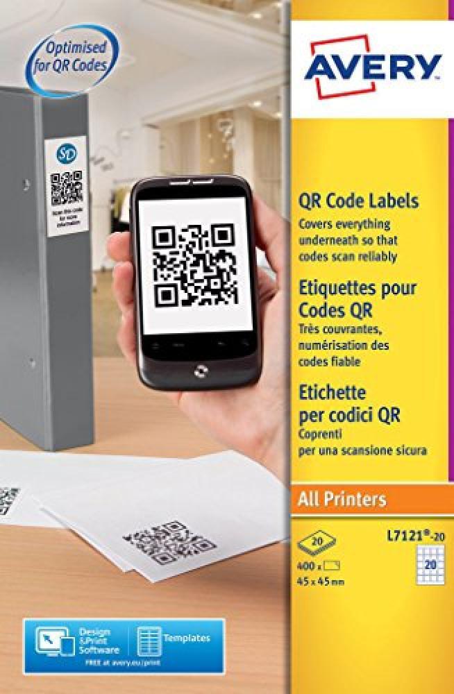 Avery Opaque QR Code Label 20 per Sheet 45x45mm White Square Ref L7121-20.UK [40