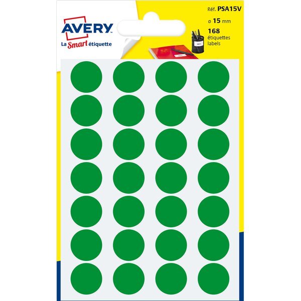 Etichette rotonde colorate AVERY verde Ø 15 mm 7 fogli - PSA15V