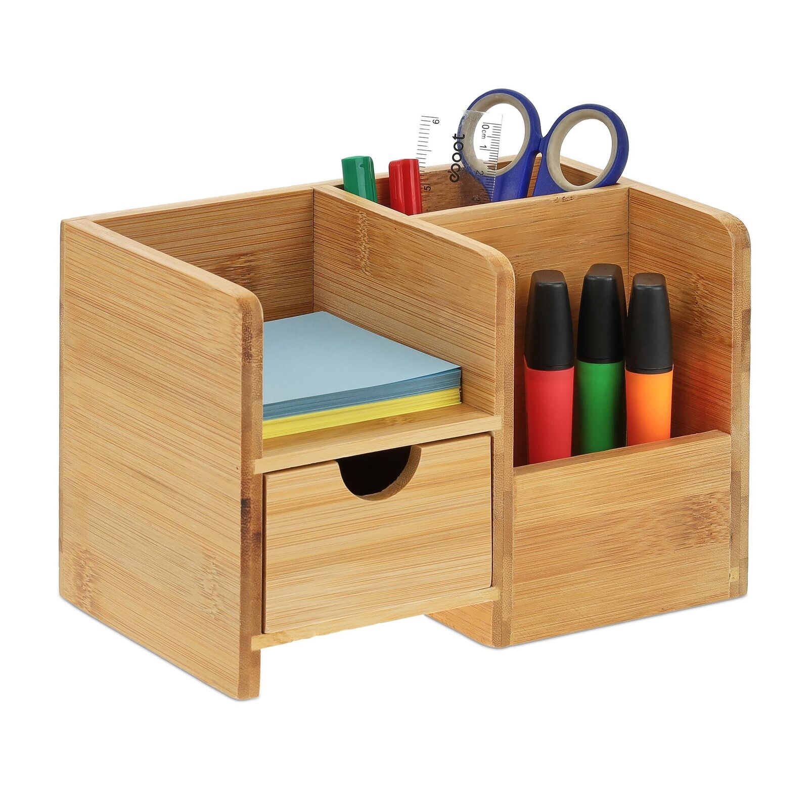 Relaxdays Organizer da Scrivania con Cassetto Portaoggetti, 2 Scomparti Portapen