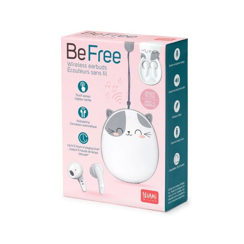 AURICOLARI wireless KITTY gattino LEGAMI be free EARBUDS con custodia