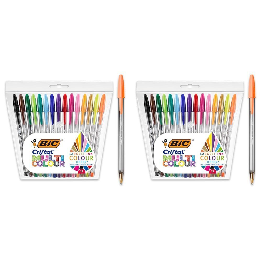 Bic Cristal Multicolour Ballpoint Pens With Wide Tip (1.6mm) Pens For Colourful