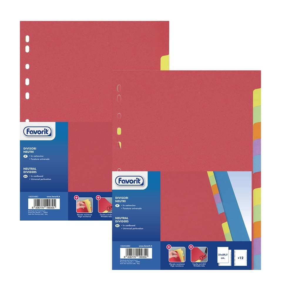 Divisore in cartoncino ELBA 6 tacche neutre colorate 21x29,7 cm assortiti 100204