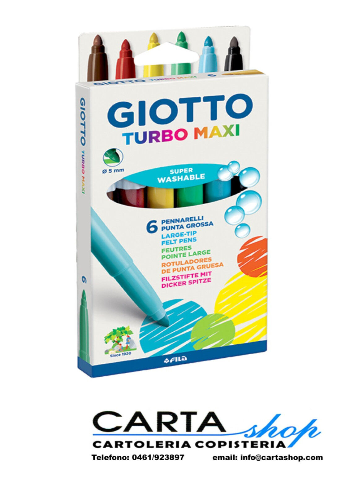 GIOTTO TURBO MAXI 6 PENNARELLI COLORATI - PUNTA 5 MM.