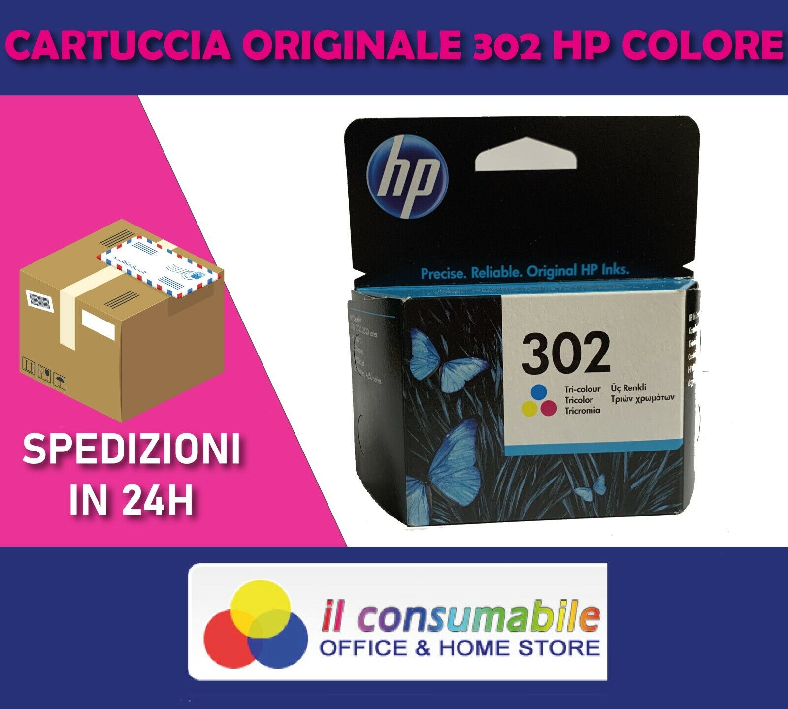 ORIGINALE  HP HP 302 COLORE OfficeJet 3830 All-in-One Envy 4526 All-in-One DeskJ