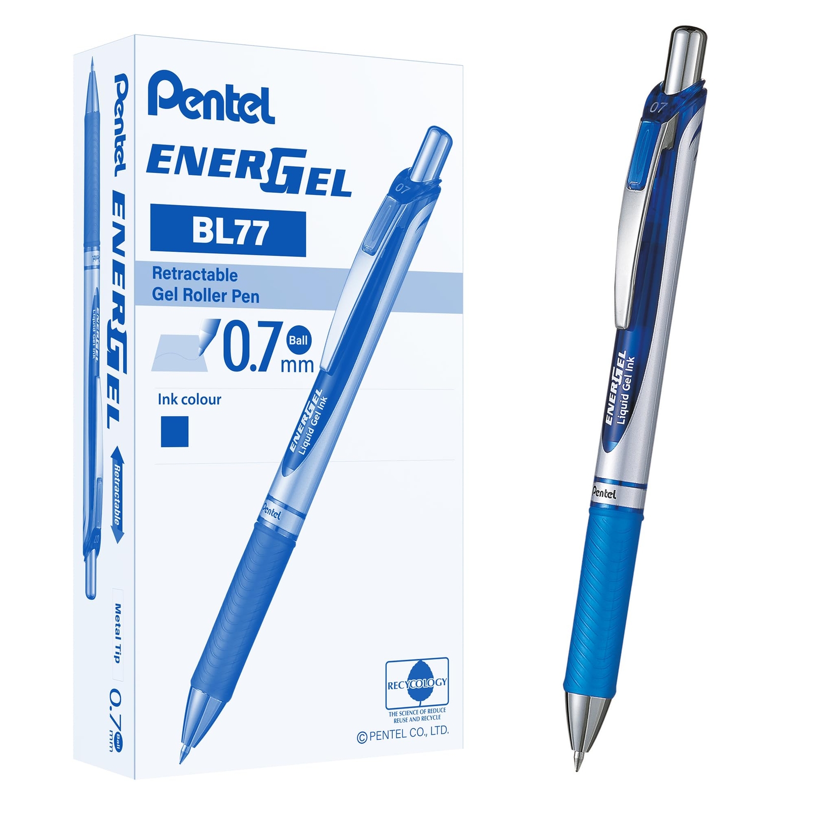 Pentel Energel XM Retractable Gel Pen with 0.7 mm Tip, 0.35 mm Line Width - Blue