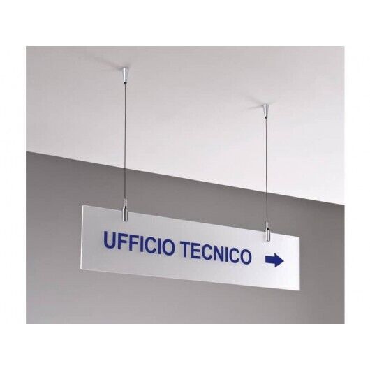 Targa sospesa in acrilico bisatinato 60x15 cm Tecnostyl con cavetti per fissaggi