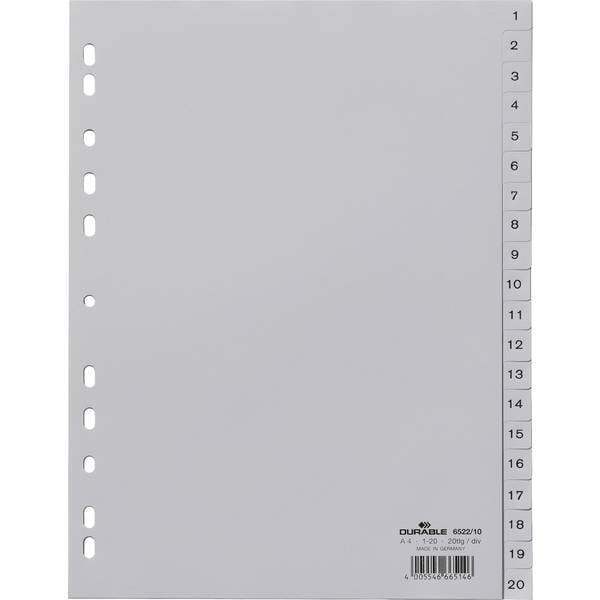 Durable divisore 6522 din a4 1-20 polipropilene grigio 20 schede linguette in