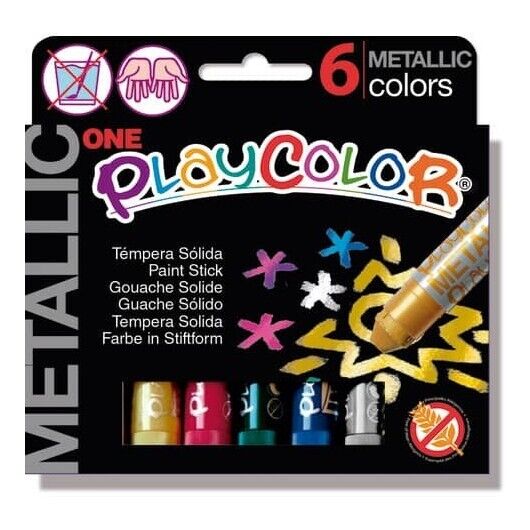 Playcolor tempera solida in stick 6 colori assortiti metallic - 10 gr 10321