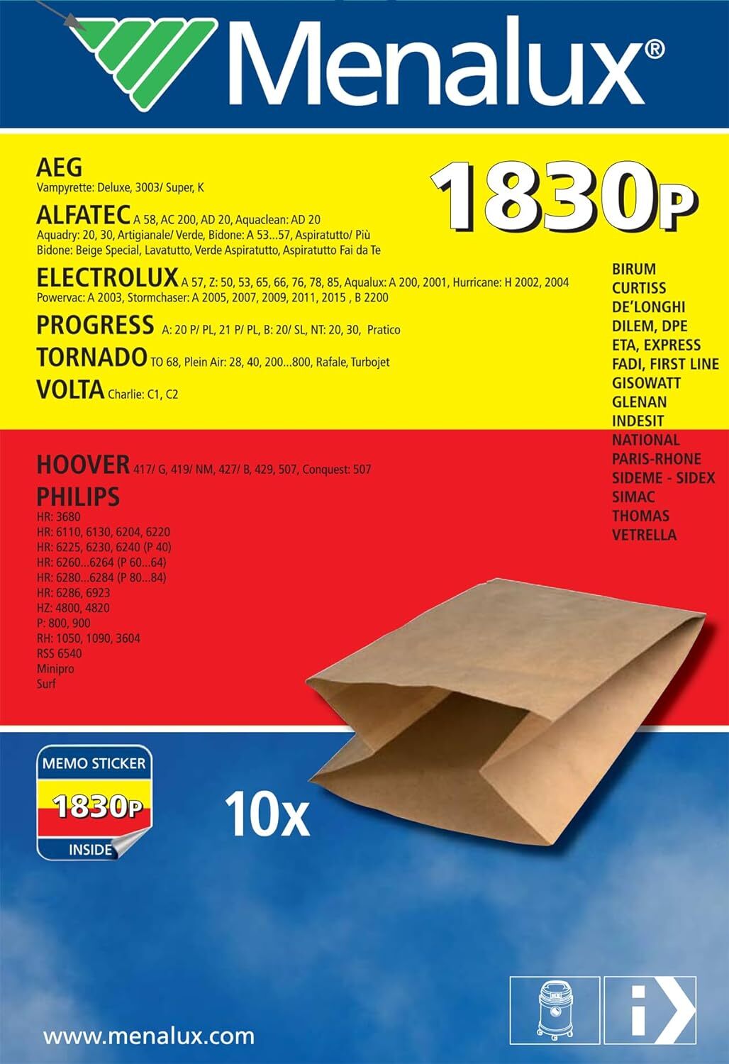 Menalux 900196230 Sacchetti per aspirapolvere, Carta