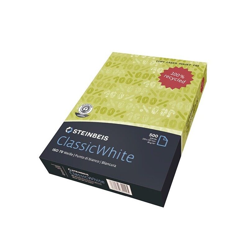 Carta STEINBEIS Classic White A4 80 gr. 500 Fg. 100 % Riciclata (5 Pz).