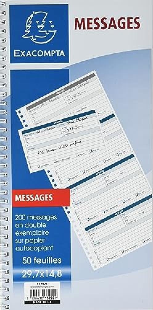 Carnet spirale 29,7x14,8cm - messages telephones (4 a la page) - 50 feuilles dup