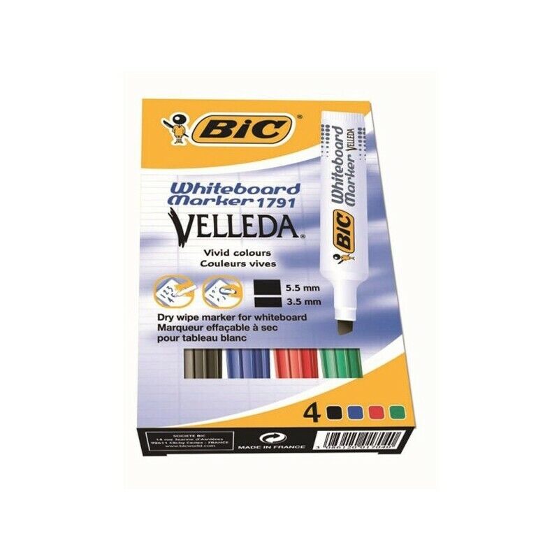 Astuccio 4 Pennarelli Velleda 1791 punta quadra Whiteboard BIC