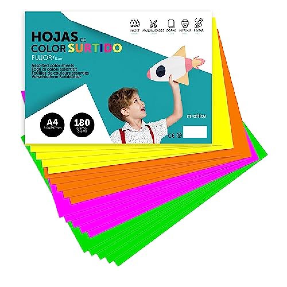 (TG. 250 hojas) Cartulina de Colores, Cartulina A4 Colores Surtidos Fluor, Folio