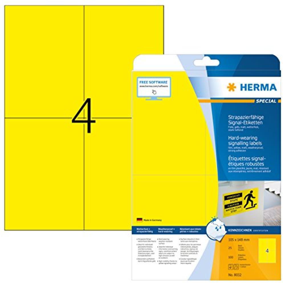 HERMA Signal-Schilder A4 105x148 mm gelb Folie 100 St. - NUOVO
