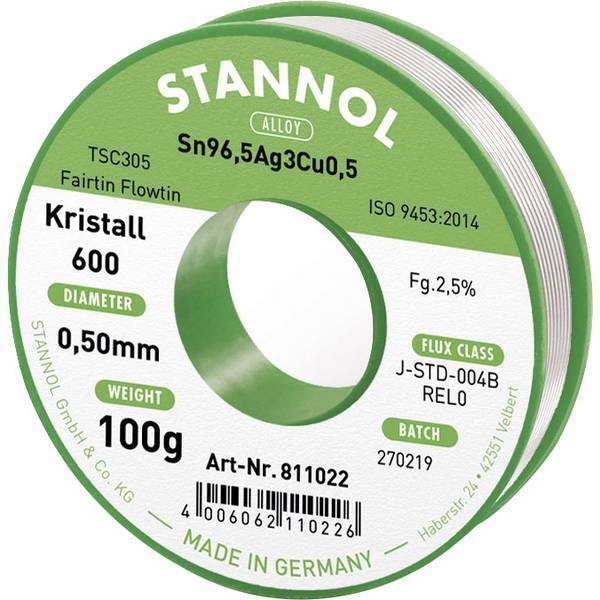 Stannol 811022  Kristall 600 Fairtin Stagno senza piombo senza piombo Sn96,5Ag3C