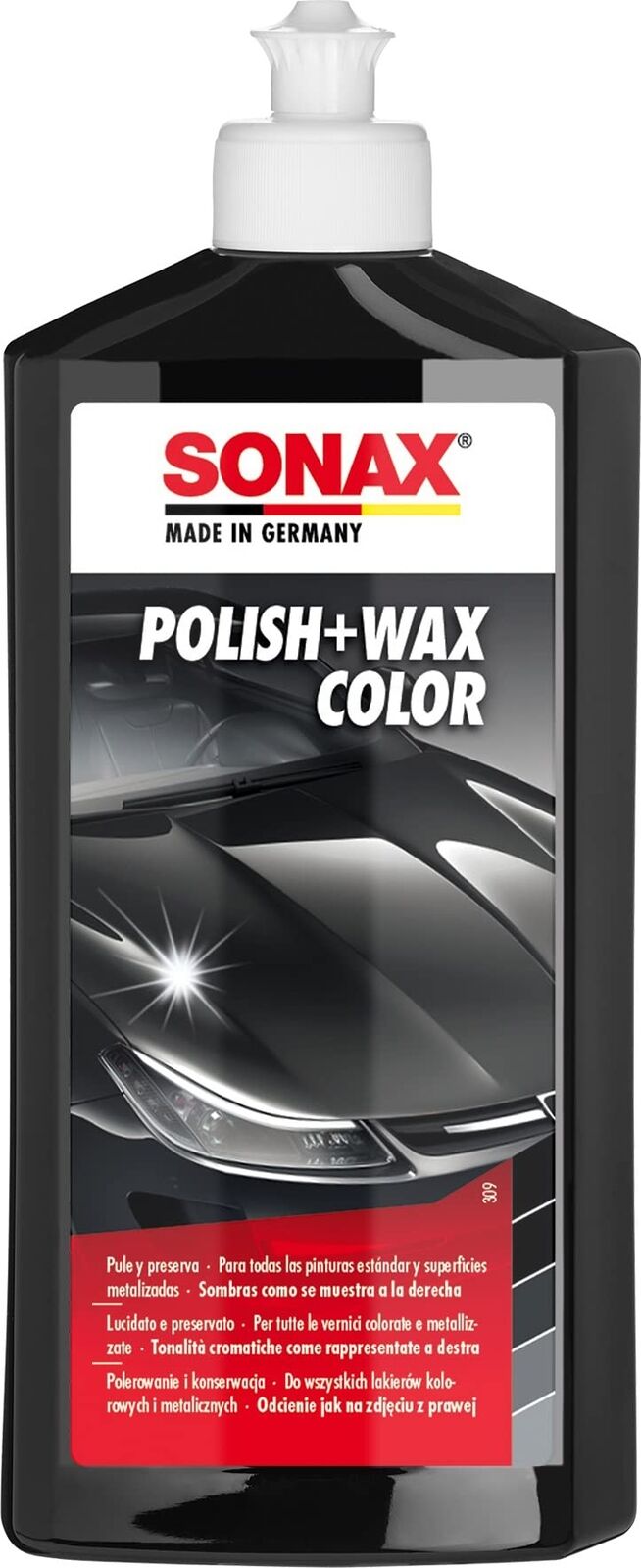 SONAX Polish+Wax Color black (500 ml) polish con pigmenti colorati e (v1T)
