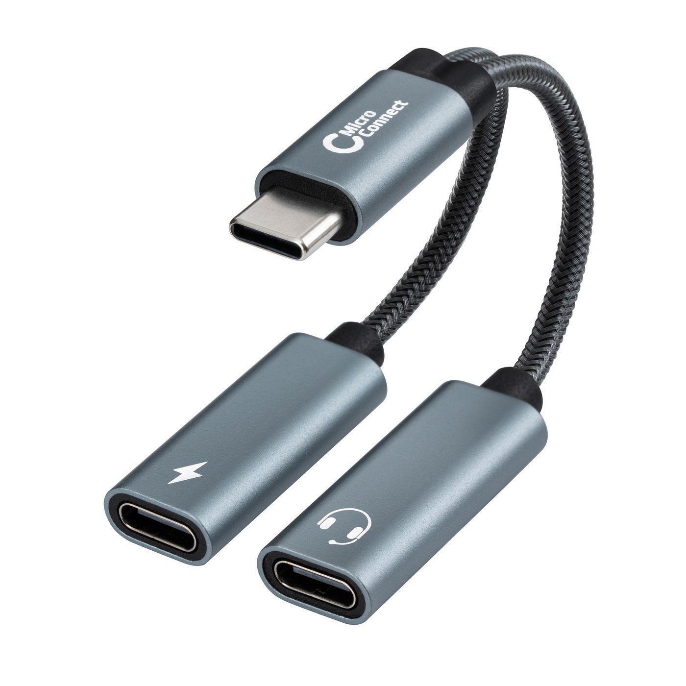 USB-C to USB-C PD and USB-C - Female Adapter, Silver 13cm - Warranty: 300M