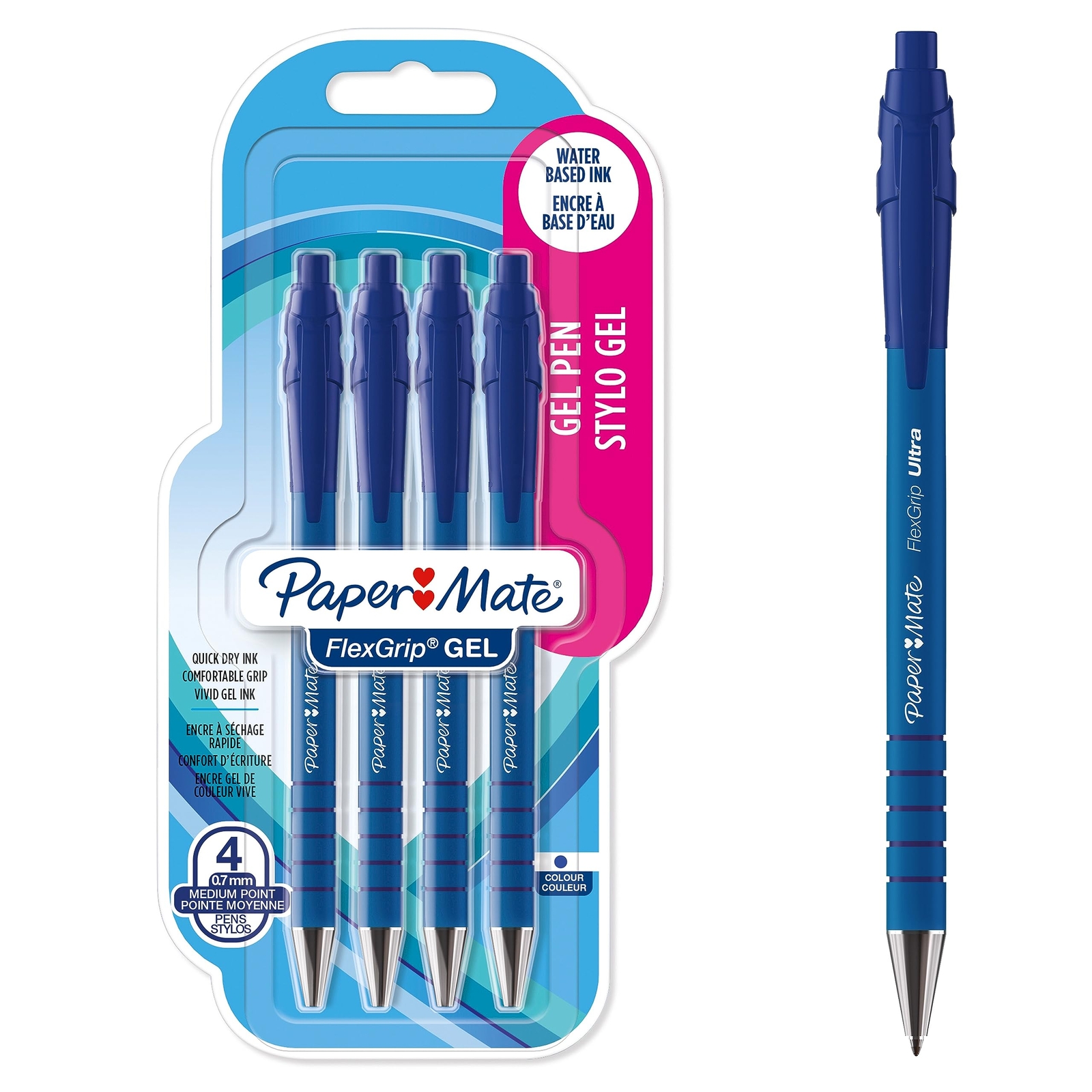 Paper Mate FlexGrip Gel Pens   Medium Point (0.7 mm)   Blue Ink   4 Count blue 4