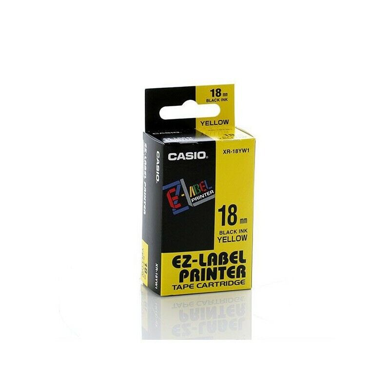 Nastro Etichettatrice CASIO da 18 mm. X 8 Mt. NERO su GIALLO Cartuccia di stampa