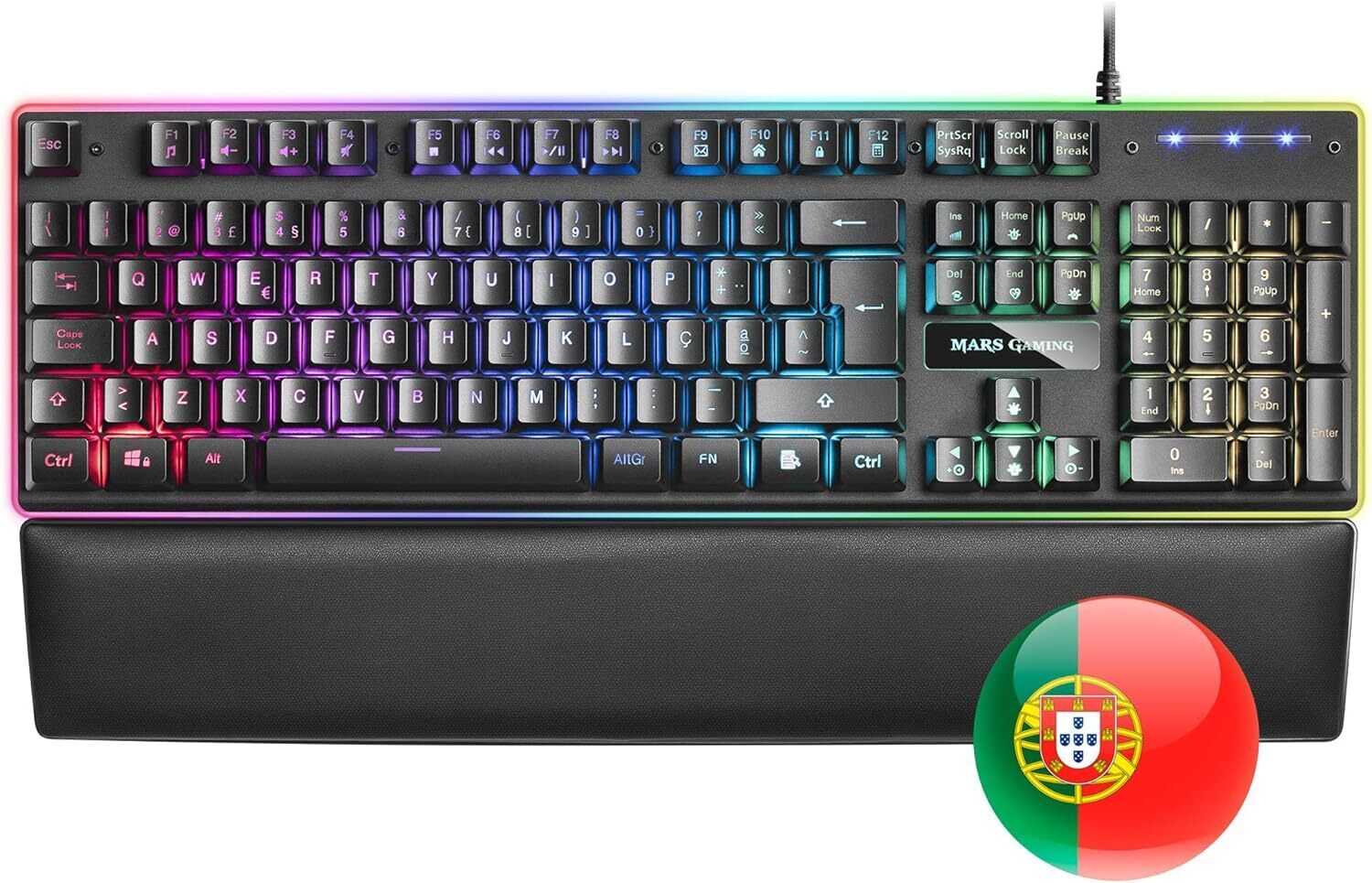 Mars Gaming Teclado MK320 - 439x135x37mm - H-MECH, Iluminacion RGB, Reposamuñeca