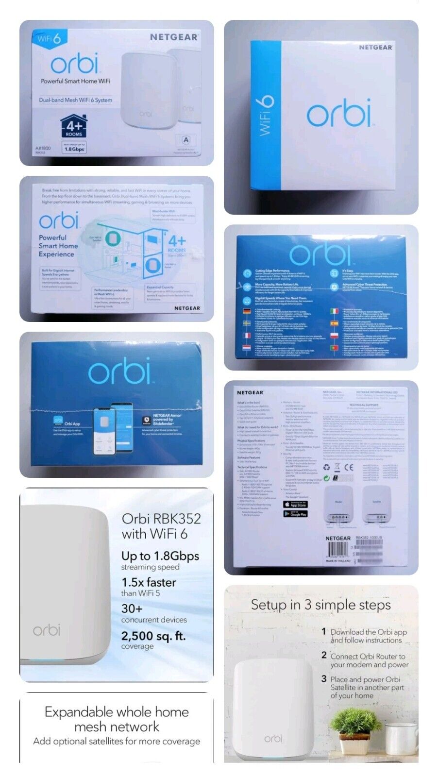 NETGEAR Orbi Mesh WiFi 6 System RBK352, Mesh Router+1 Satellite Extender,AX1800