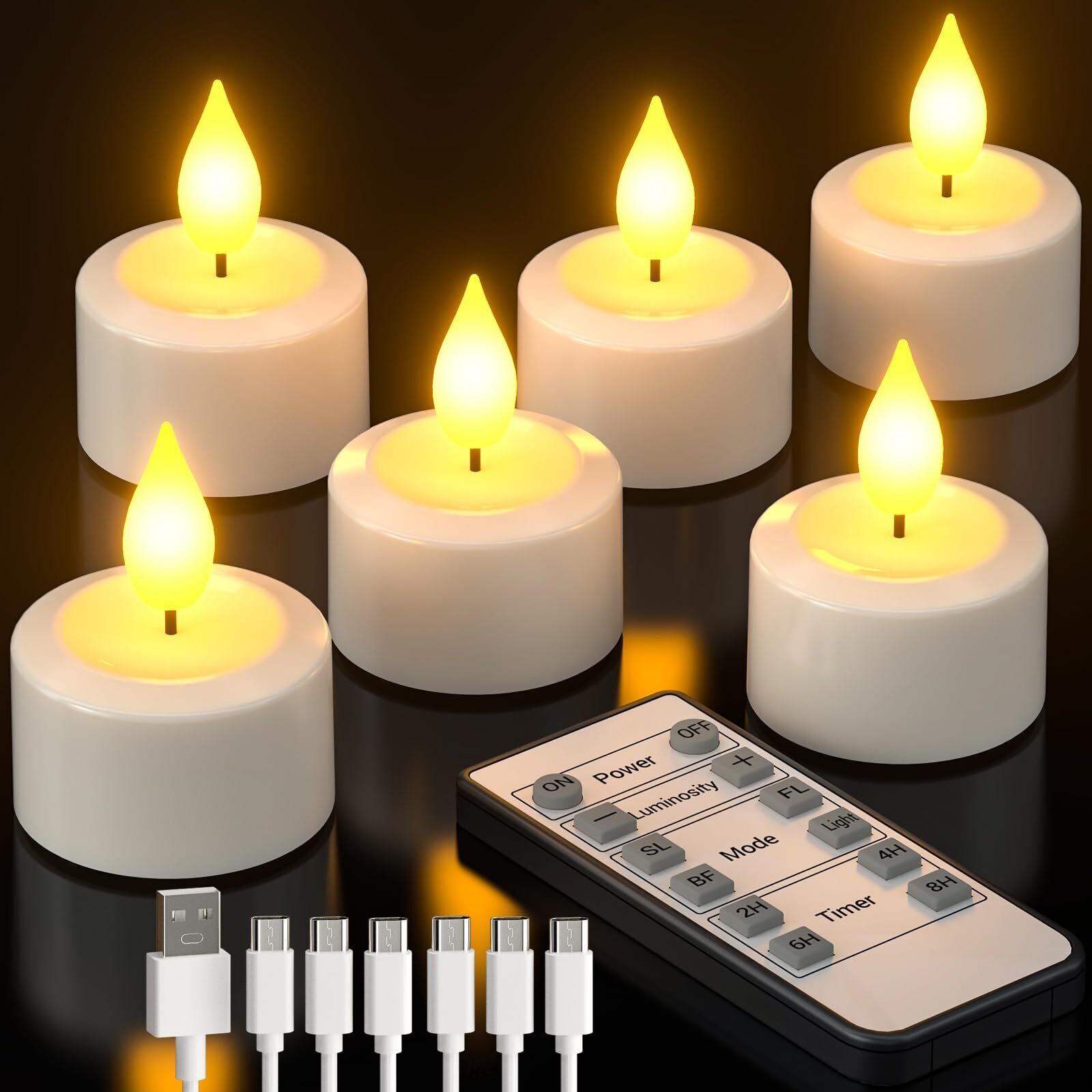 Yme Candele LED ricaricabili con telecomando e timer, 6 candele LED (z9g)