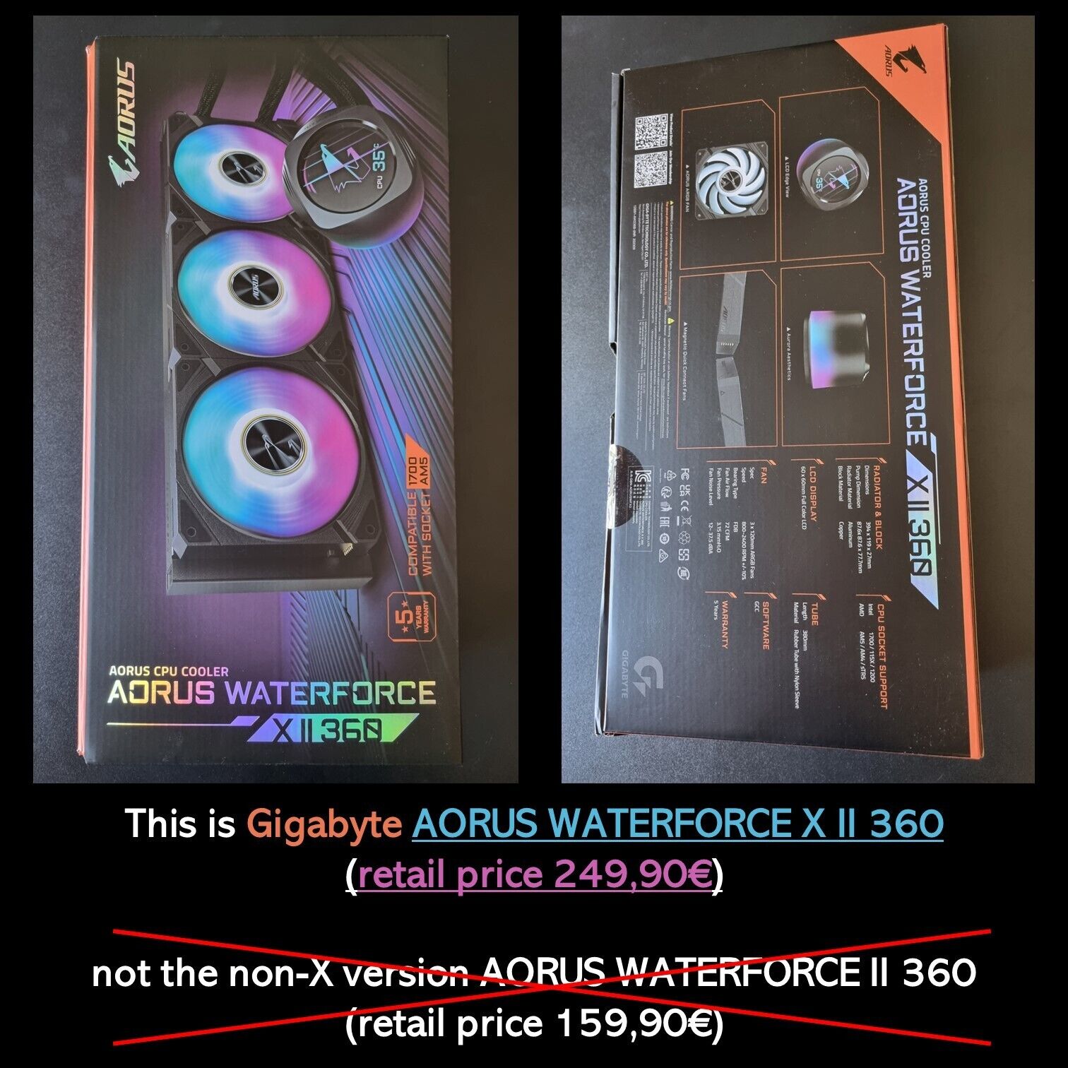 Gigabyte AORUS WATERFORCE X II 360 Dissipatore a liquido display - 1700 e AM5
