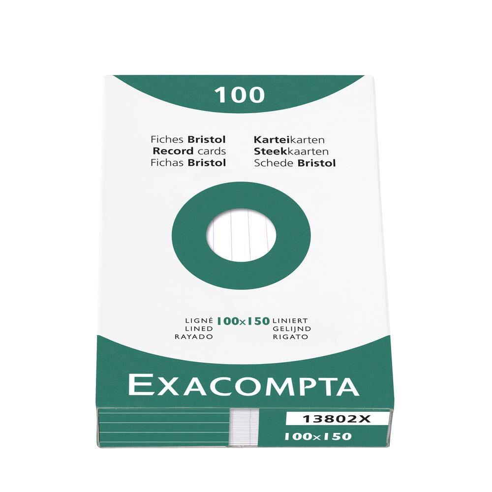 Exacompta - Ref 13802X - Bristol Lined Record Cards (Pack of 100) - 100 x 150mm