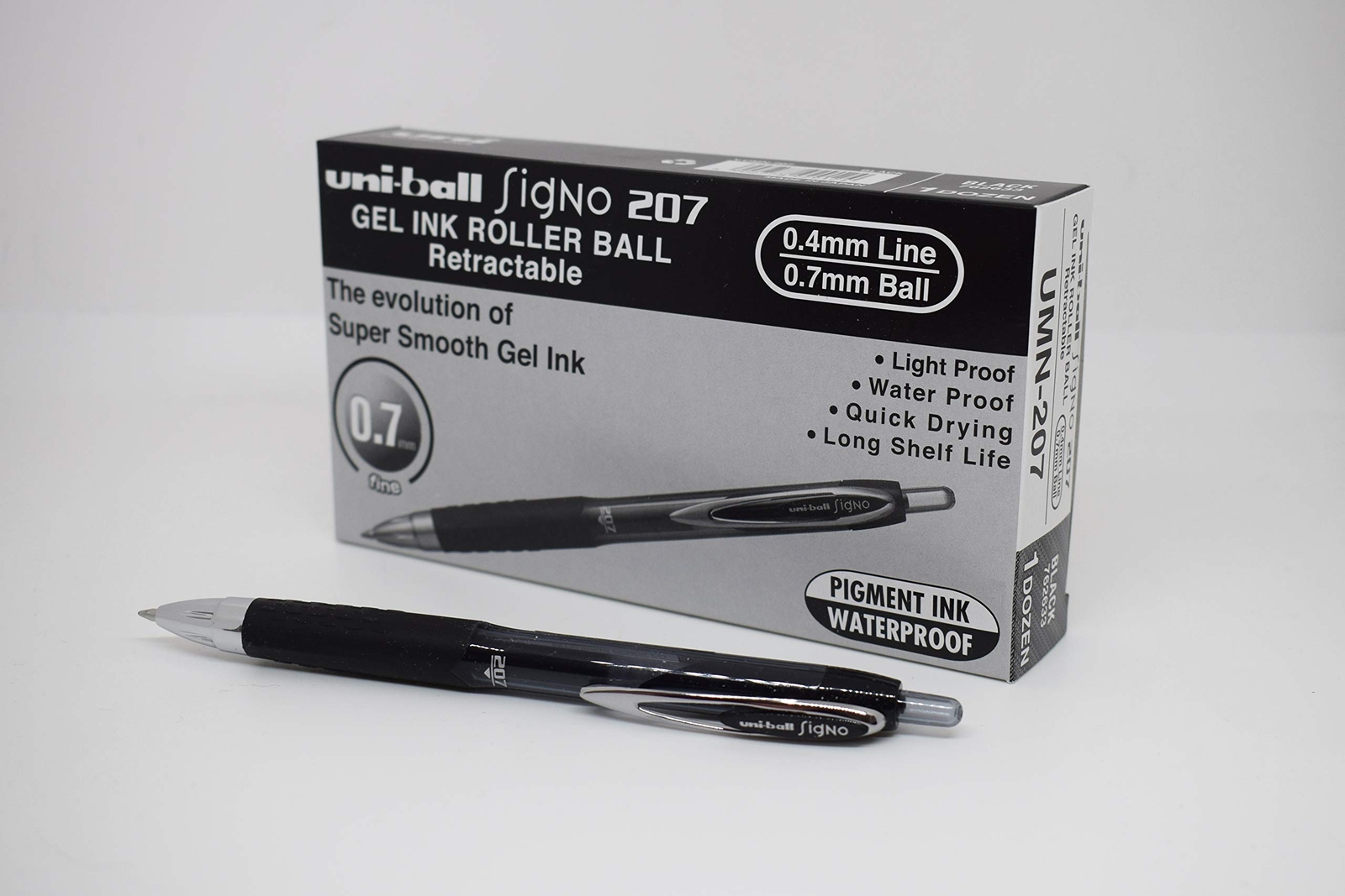 Uni-ball SigNo 207 Gel Rollerball Pen Retractable Fine 0.7mm Tip 0.5mm Line Blac