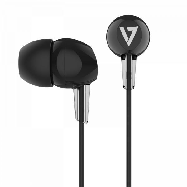 V7 - Audio IN-EAR STEREO EARBUDS 3.5MM 1.2M CABLE BLACK NO MIC
